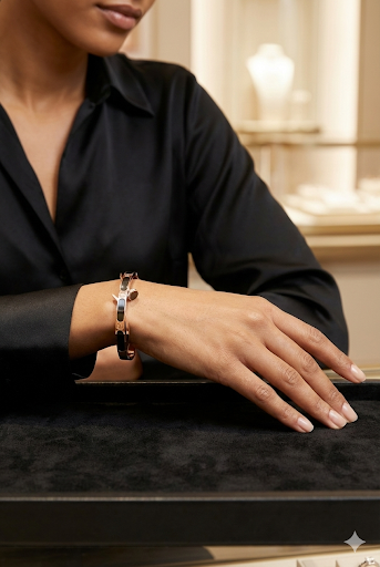 Elegant Rose Gold plated and Black Bangle