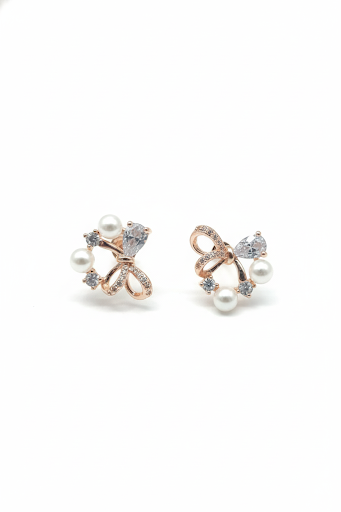 Elegant pearl and crystal bow earrings