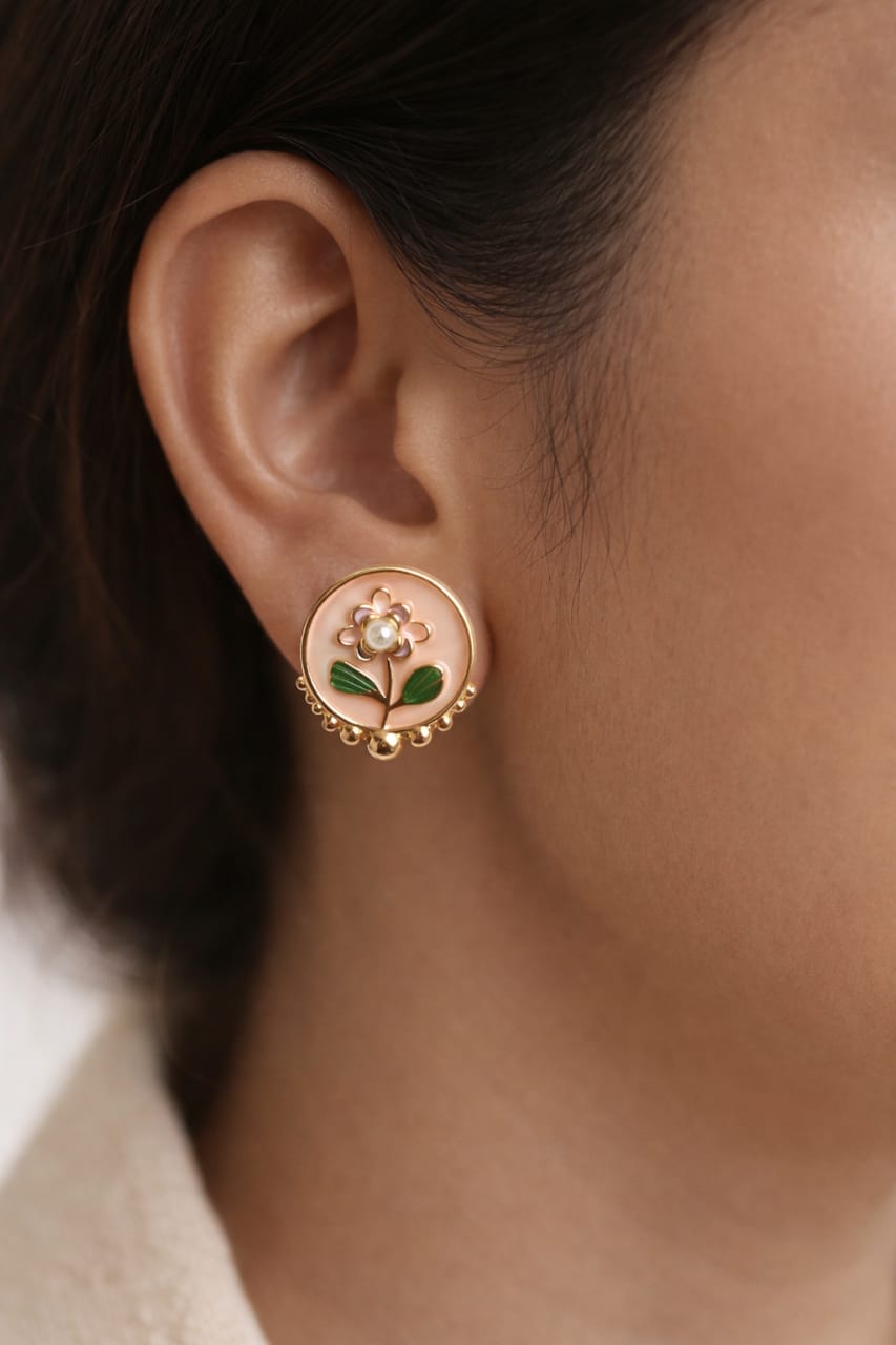Floral Enamel Stud Earrings