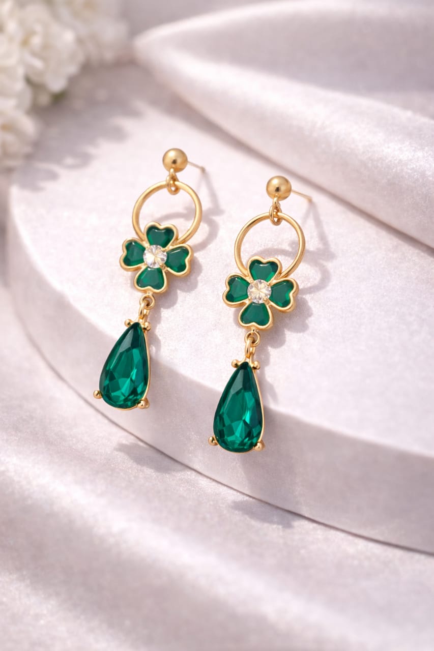 Emerald Clover Drop Earrings