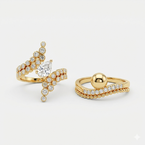 Elegant Gold Diamond Rings Set
