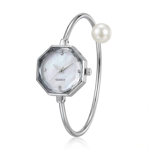 Elegant Geometric Pearl Wristwatch