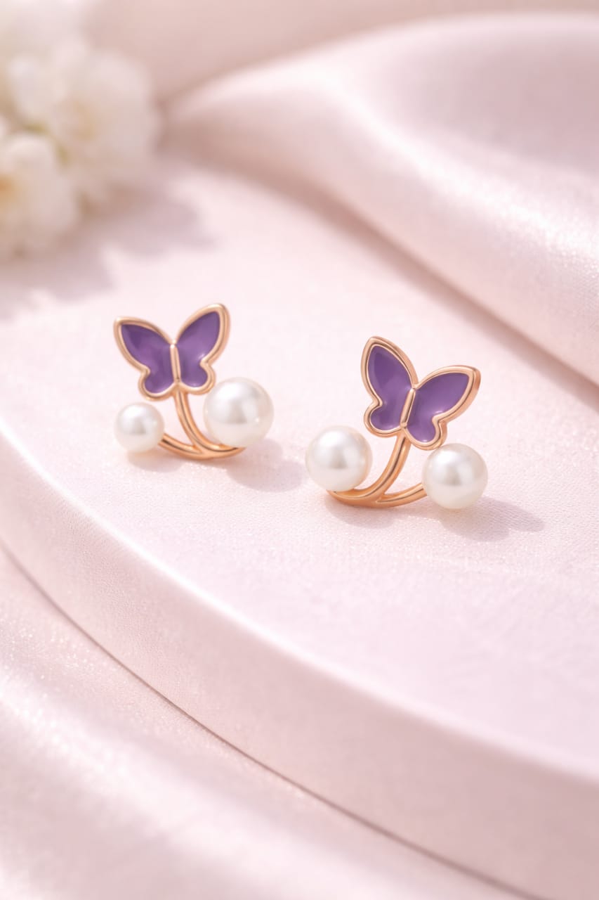 Butterfly Pearl Stud Earrings