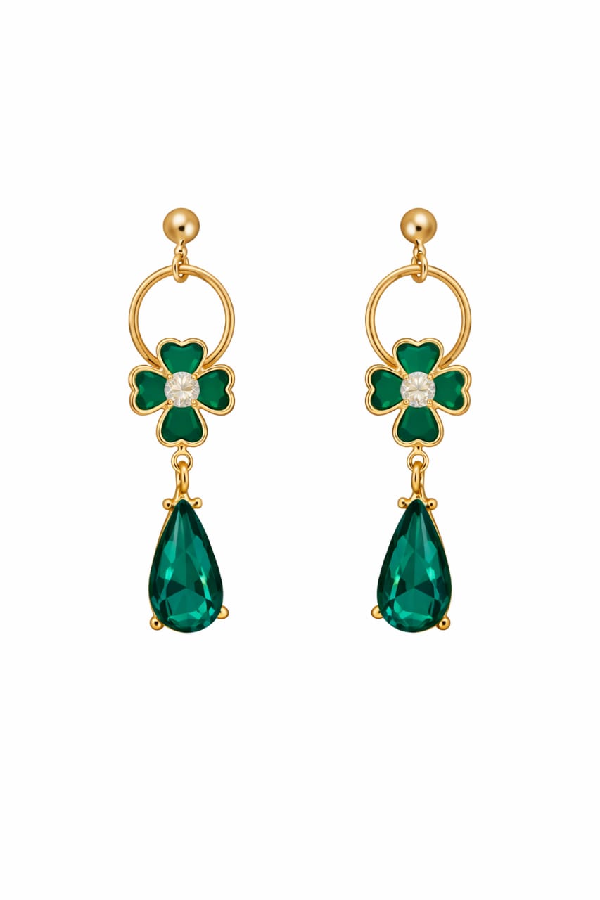 Emerald Clover Drop Earrings