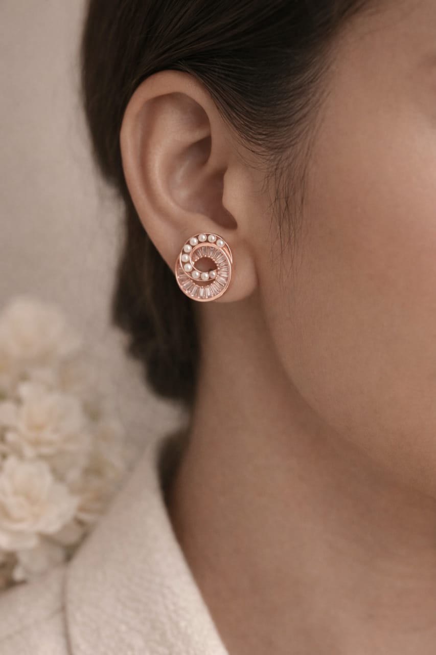 Rose Gold Pearl Stud Earrings