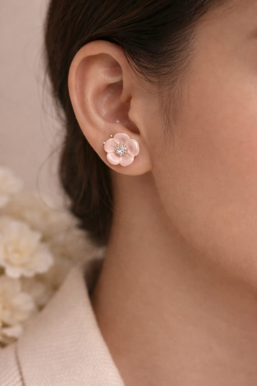Pink Floral Stud Earrings