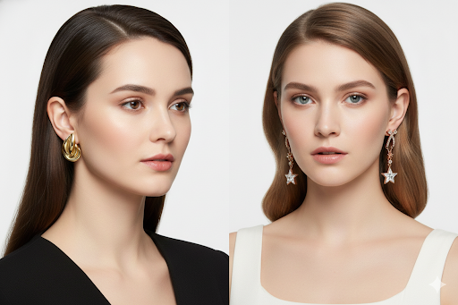 Gold Leaf and Star Drop Earrings Set