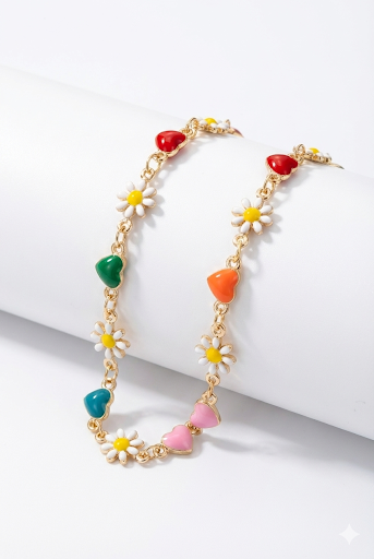 Colorful Heart and Daisy Charm pendant