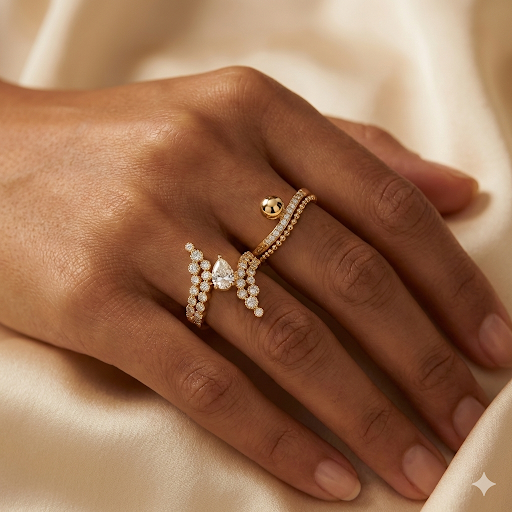 Elegant Gold Diamond Rings Set