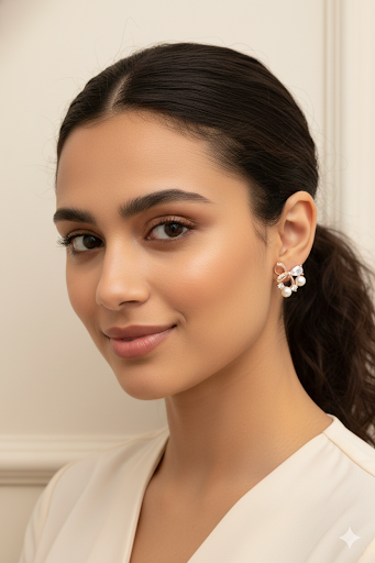 Elegant pearl and crystal bow earrings