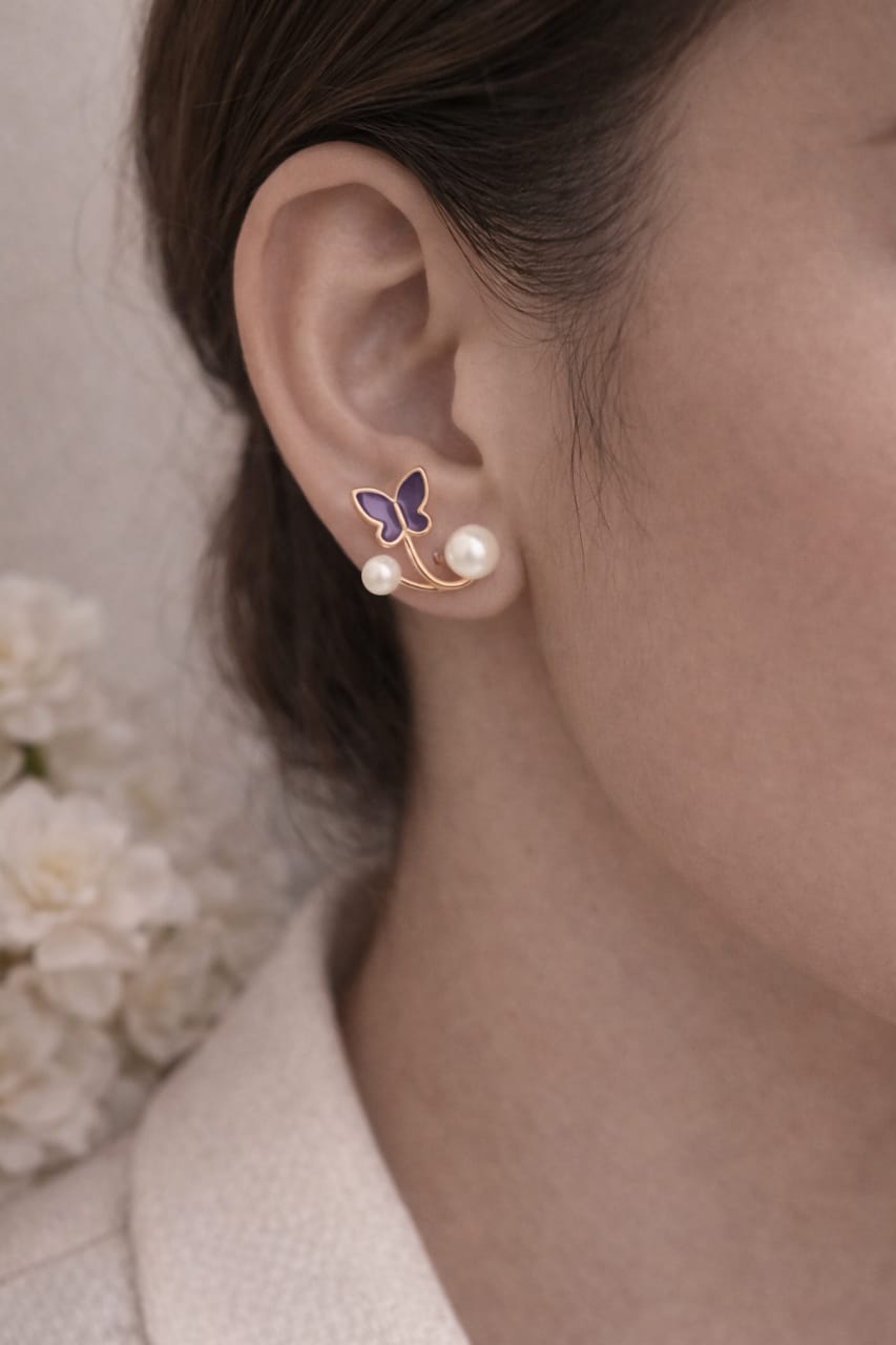Butterfly Pearl Stud Earrings