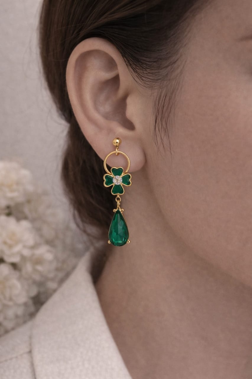 Emerald Clover Drop Earrings