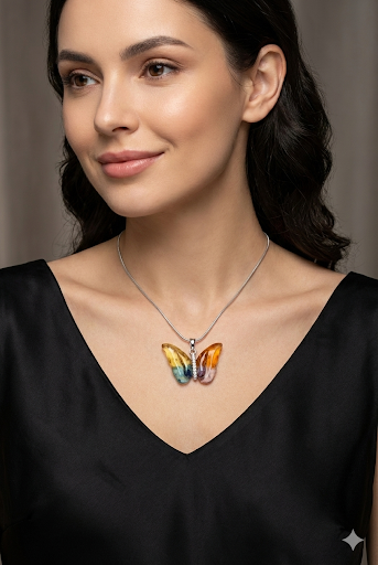 Butterfly Glass Pendant Necklace