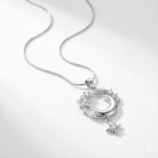 Moon and Stars Silver plated Necklace