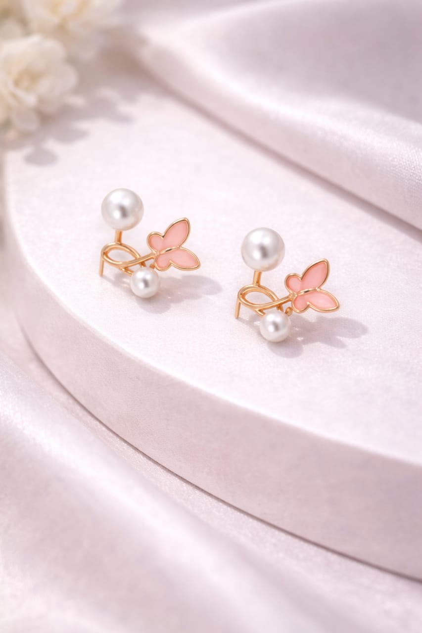 Butterfly Pearl Stud Earrings