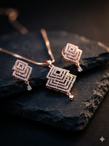 Geometric Rose Gold Jewelry Set