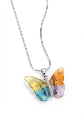 Butterfly Glass Pendant Necklace