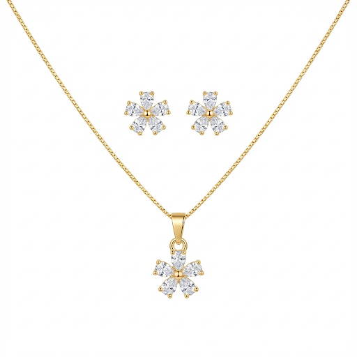 Gold Flower Necklace and Earring Set