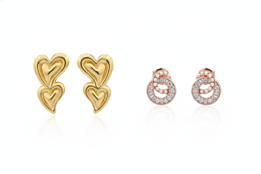Elegant Heart and Crystal Stud Earrings Set