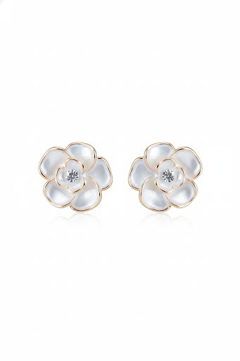 White Flower Stud Earrings
