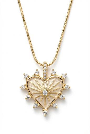 Diamond Sunburst Heart Pendant Necklace
