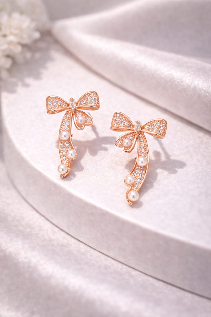 Bow Pearl Drop Earrings