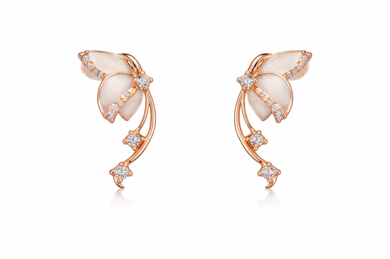 Floral Pearl Rose Gold plated Earrings