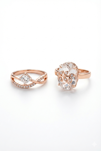 Rose Gold Crystal Statement Ring Set
