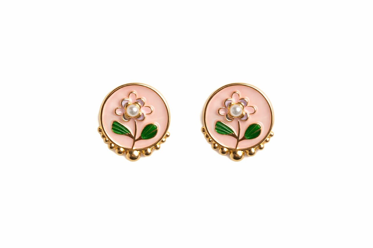 Floral Enamel Stud Earrings