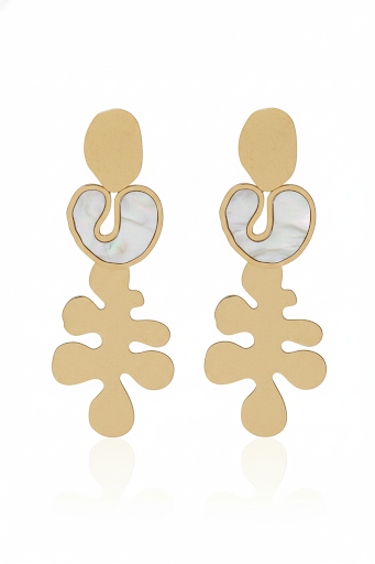Abstract Gold and Mother-of-Pearl Drop Earrings