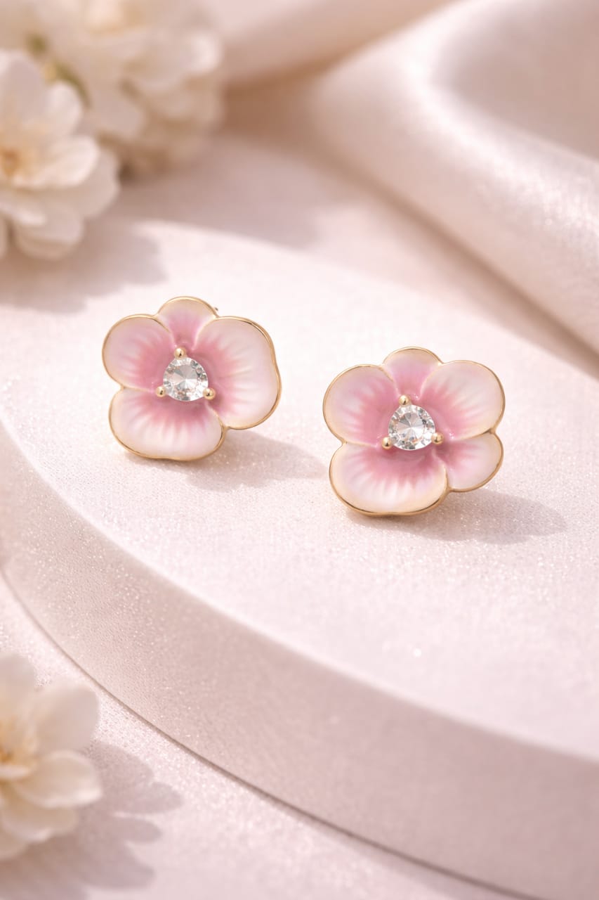 Pink Floral Stud Earrings
