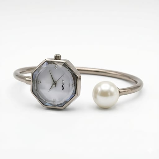 Elegant Geometric Pearl Wristwatch