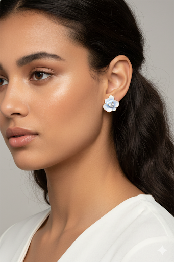 Blue Floral Stud Earrings