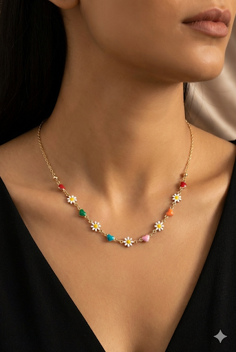 Colorful Heart and Daisy Charm pendant