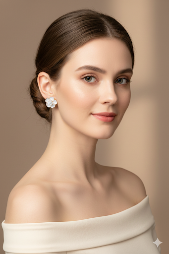 White Flower Stud Earrings