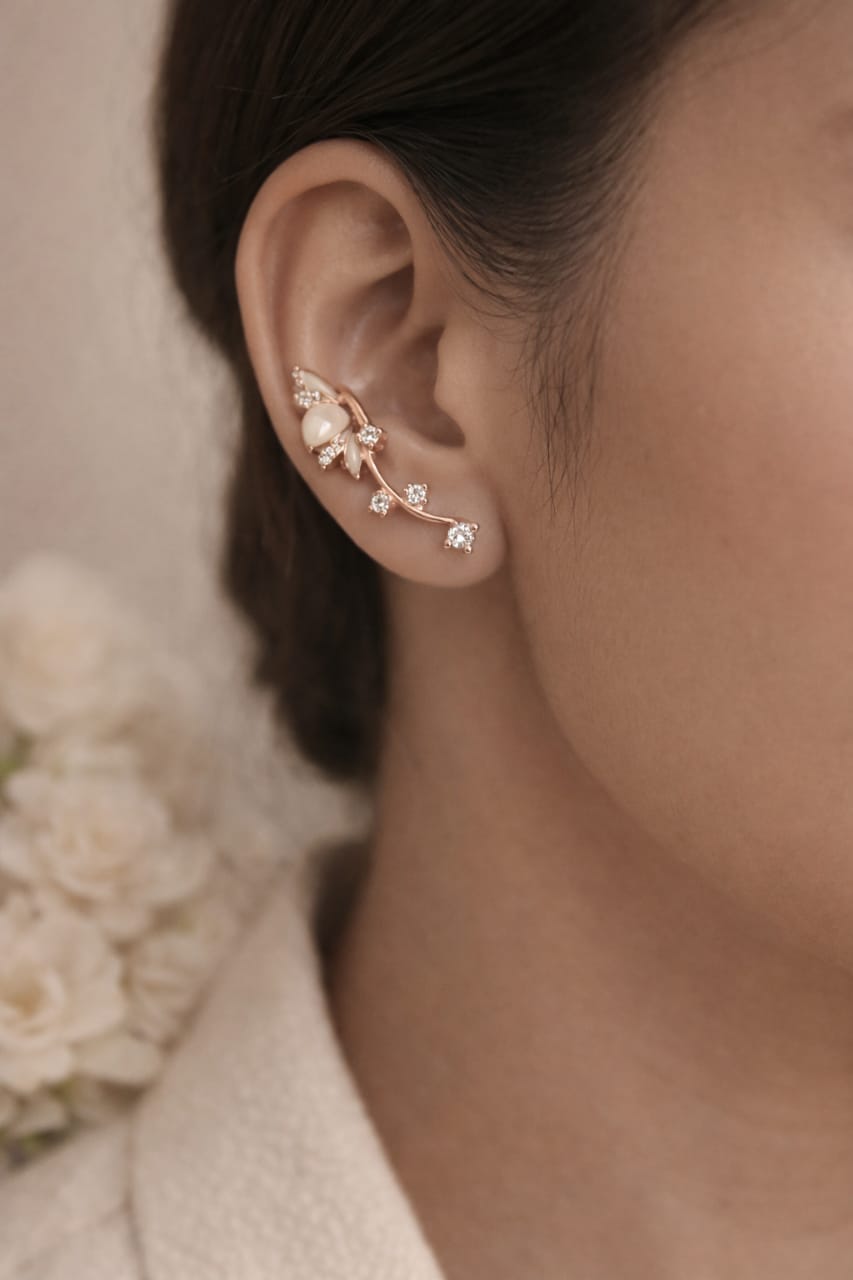 Floral Pearl Rose Gold plated Earrings