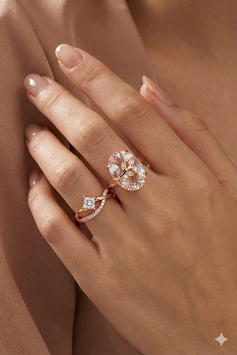 Rose Gold Crystal Statement Ring Set
