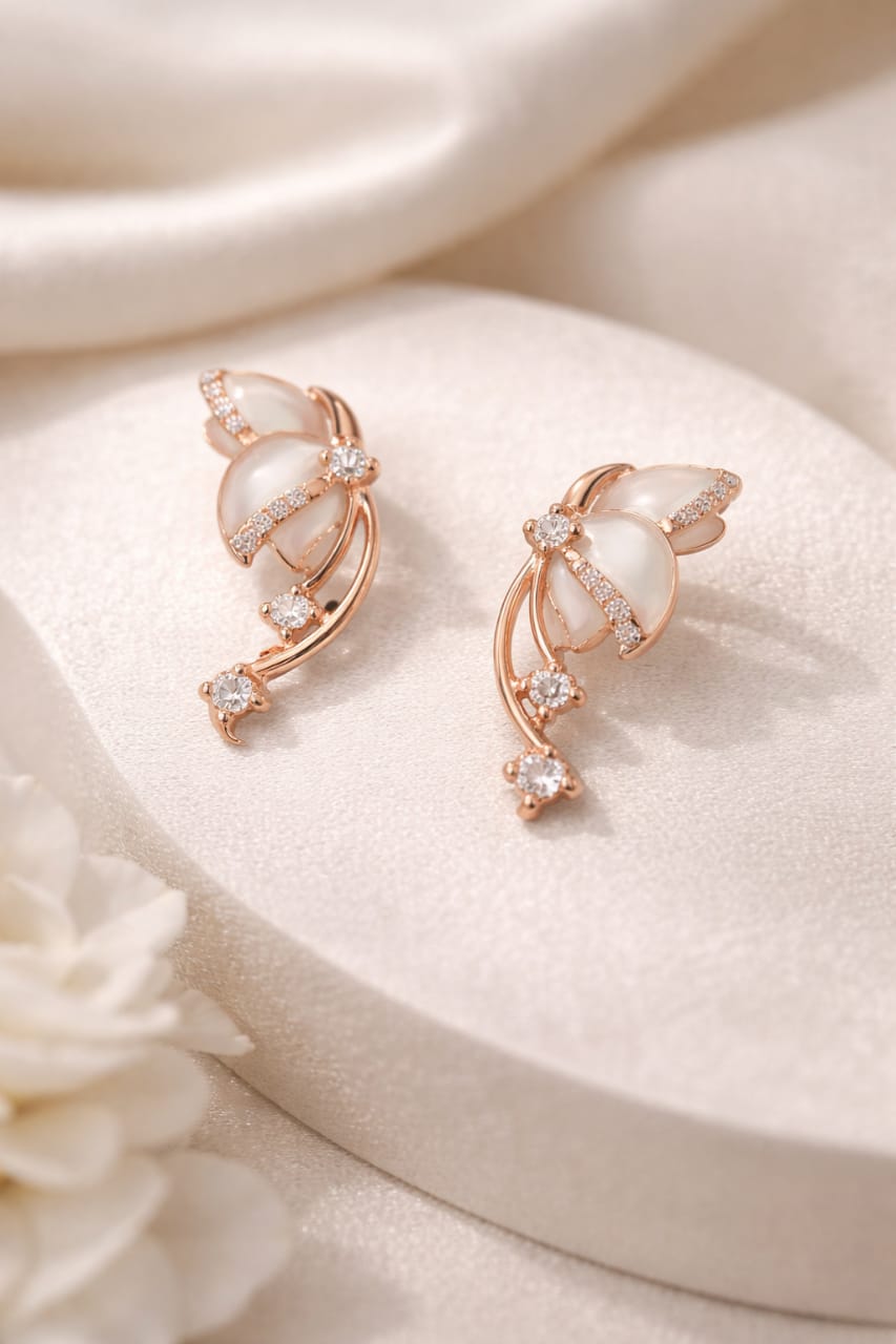 Floral Pearl Rose Gold plated Earrings
