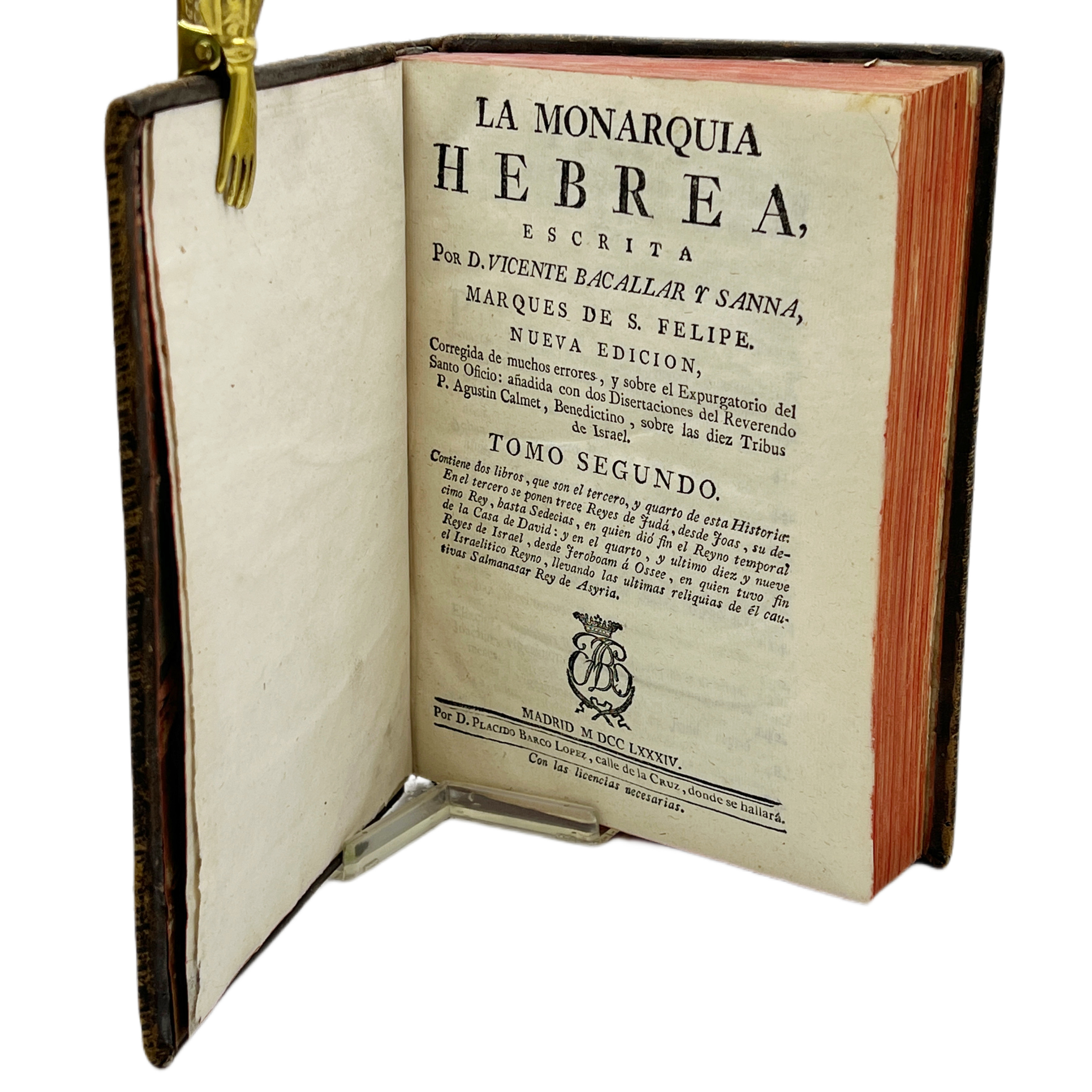 VICENTE BACALLAR Y SANNA - MONARQUÍA HEBREA - 1784