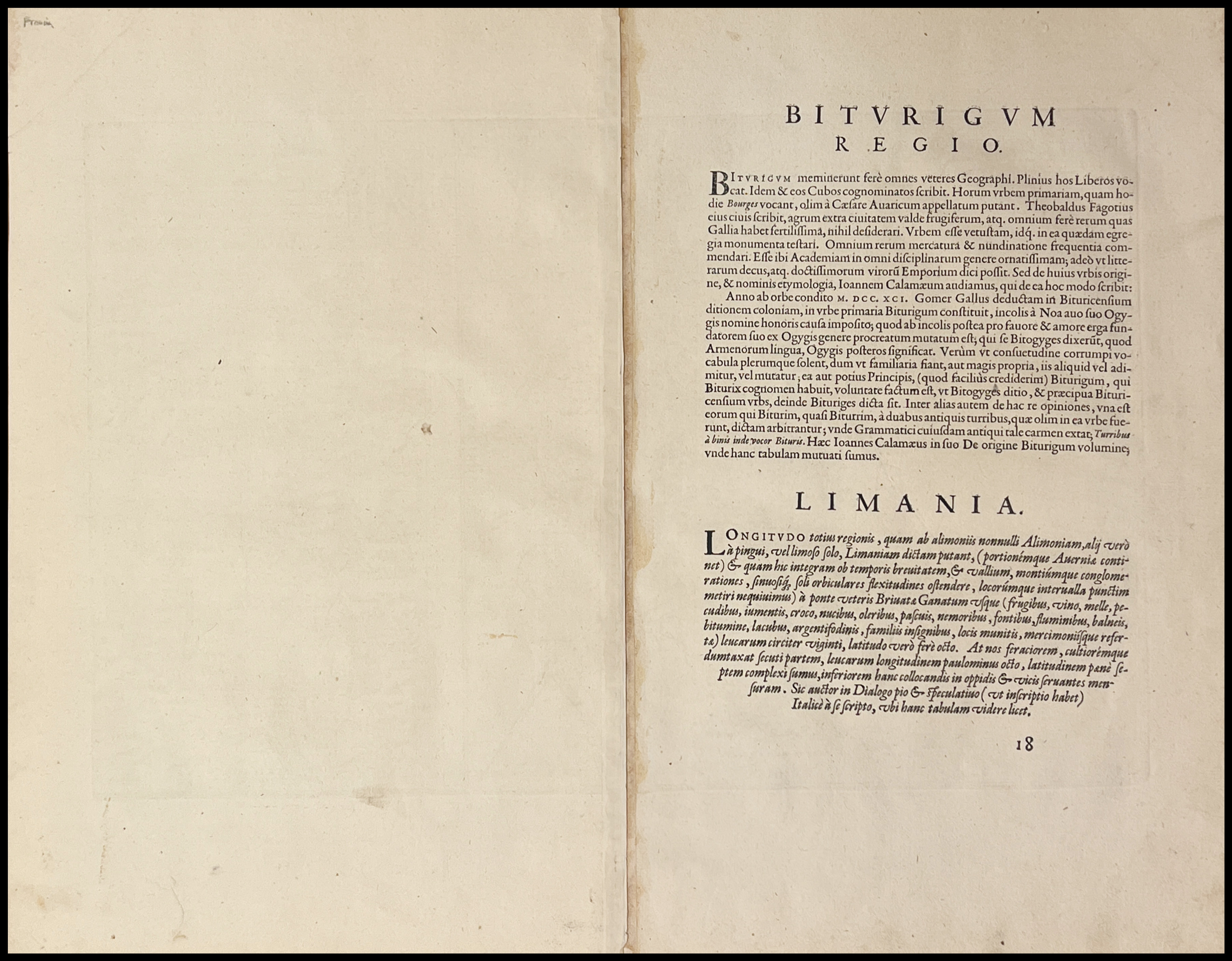 ABRAHAM ORTELIUS - REGIONIS BITURIGUM EXACTISS: DESCRIPTIO POR D. IOANNEM CALAMAEUM - 1579