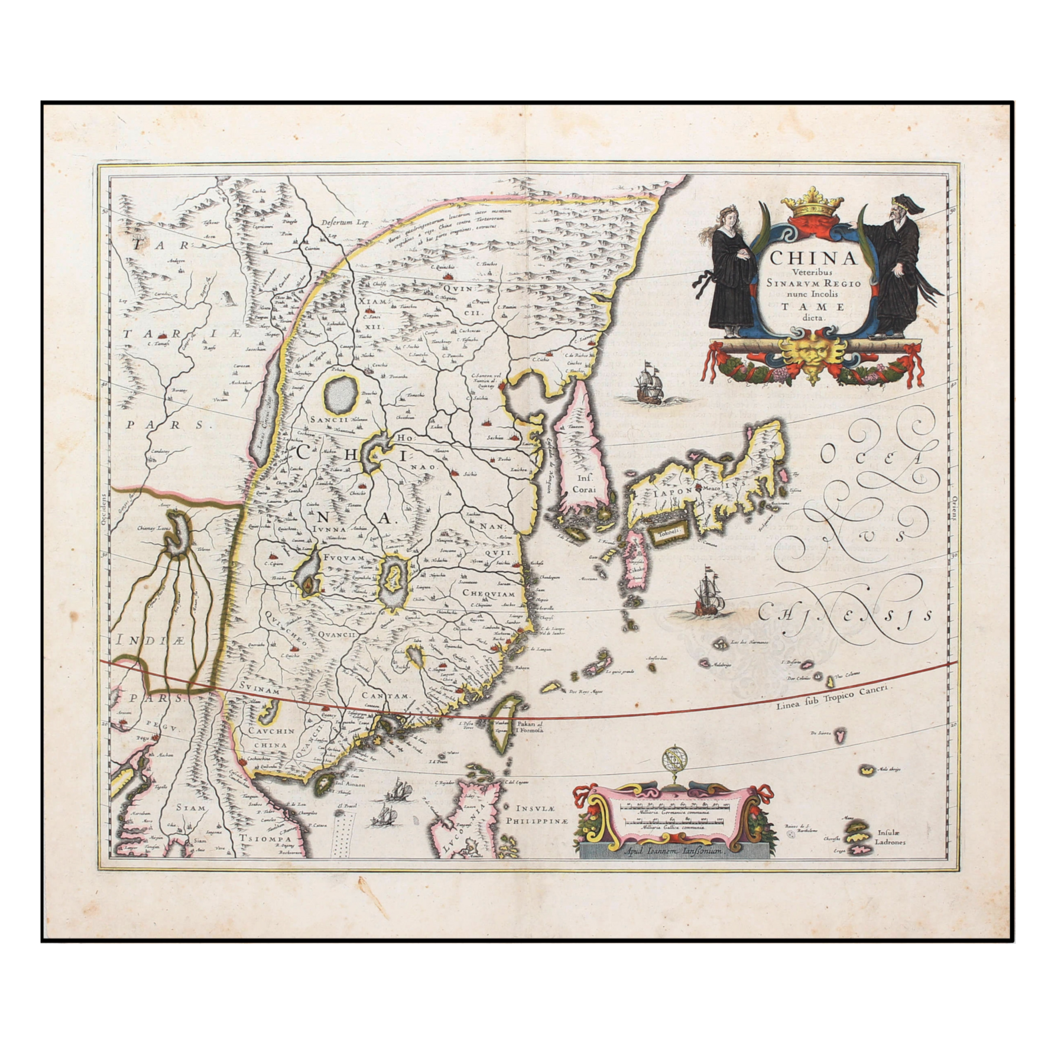 J. JANSSONIUS - CHINA VETERIBUS SINARUM REGIO NUN INCOLIS TAME DICTA" - MAPA ANTIGUO DE CHINA, COREA Y JAPÓN - 1653