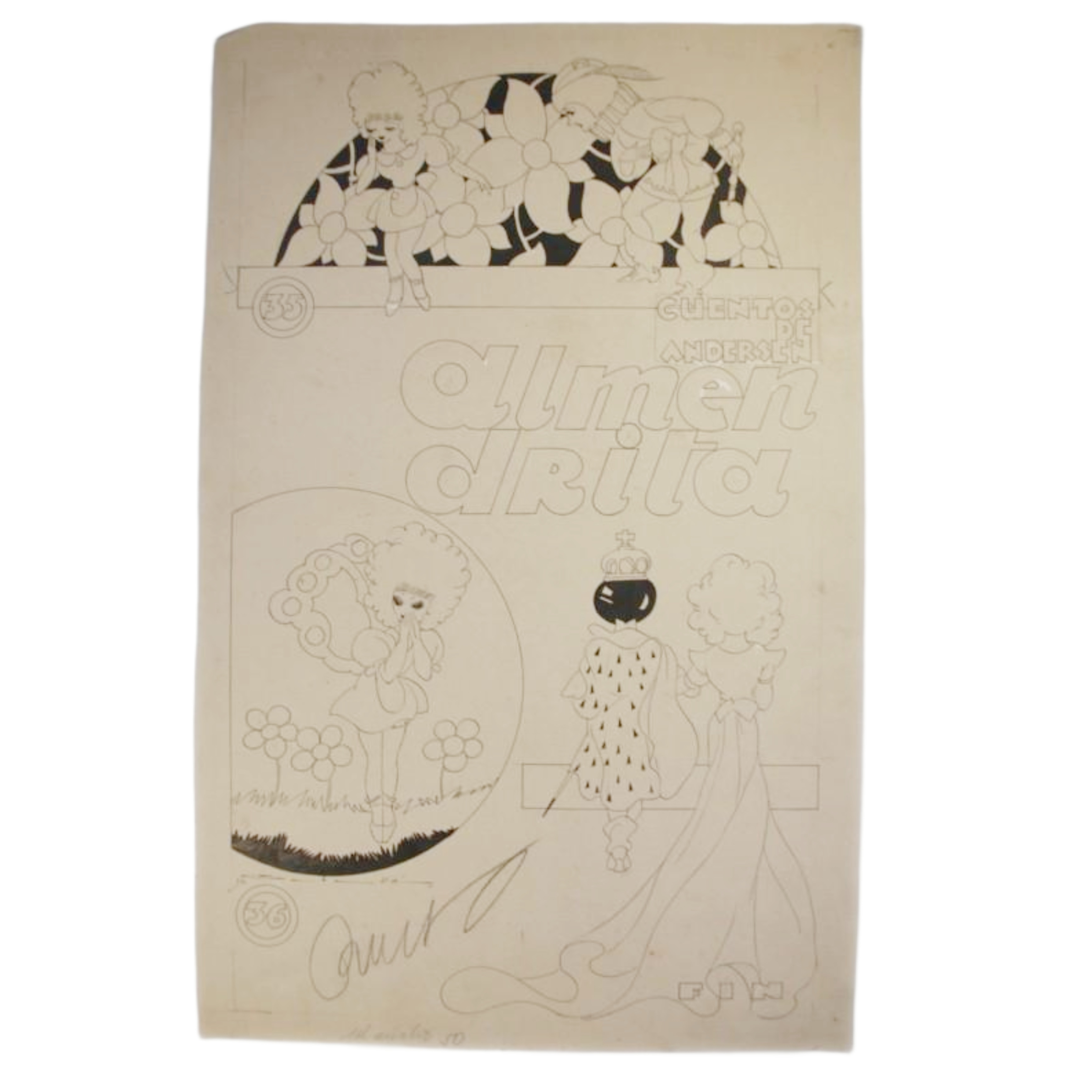 RAMÓN CABALLÉ - DIBUJO ORIGINAL CUENTOS DE ANDERSEN - ALMENDRITA (RAMÓN CABALLÉ) - 1935