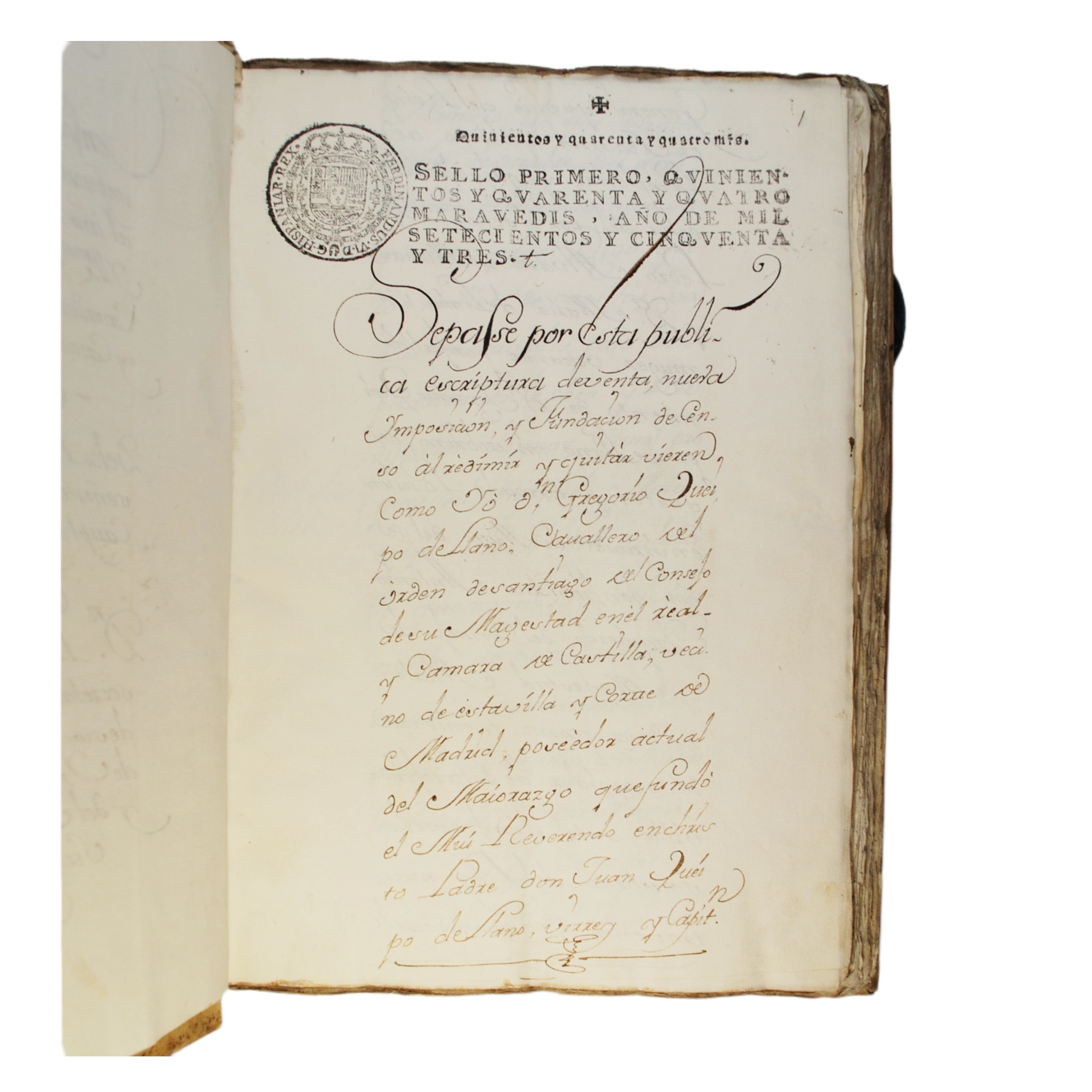 GREGORIO QUEIPO DE LLANO - CENSO AL QUITAR DE 1970482 REALES DE VELLÓN DE PRINCIPAL IMPUESTO POR EL SEÑOR GREGORIO QUEIPO DE LLANO DEL CONSEJO Y CAMARA DE S.M. - 1754