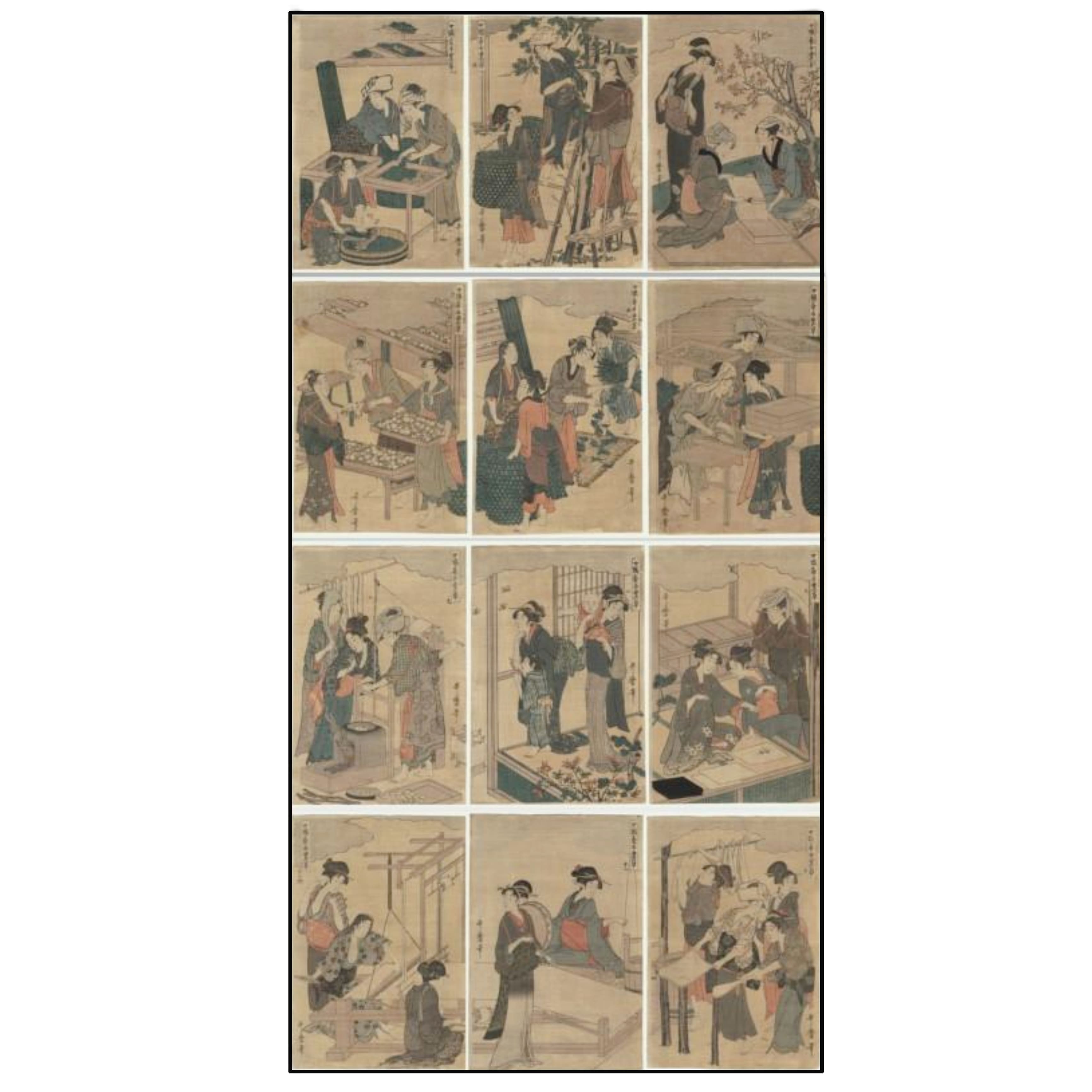 KITAGAWA UTAMARO - MUJERES TRABAJADORAS DE LA CRÍA DEL GUSANO DE SEDA (UTAMARO 1750 - 1806) - 1890
