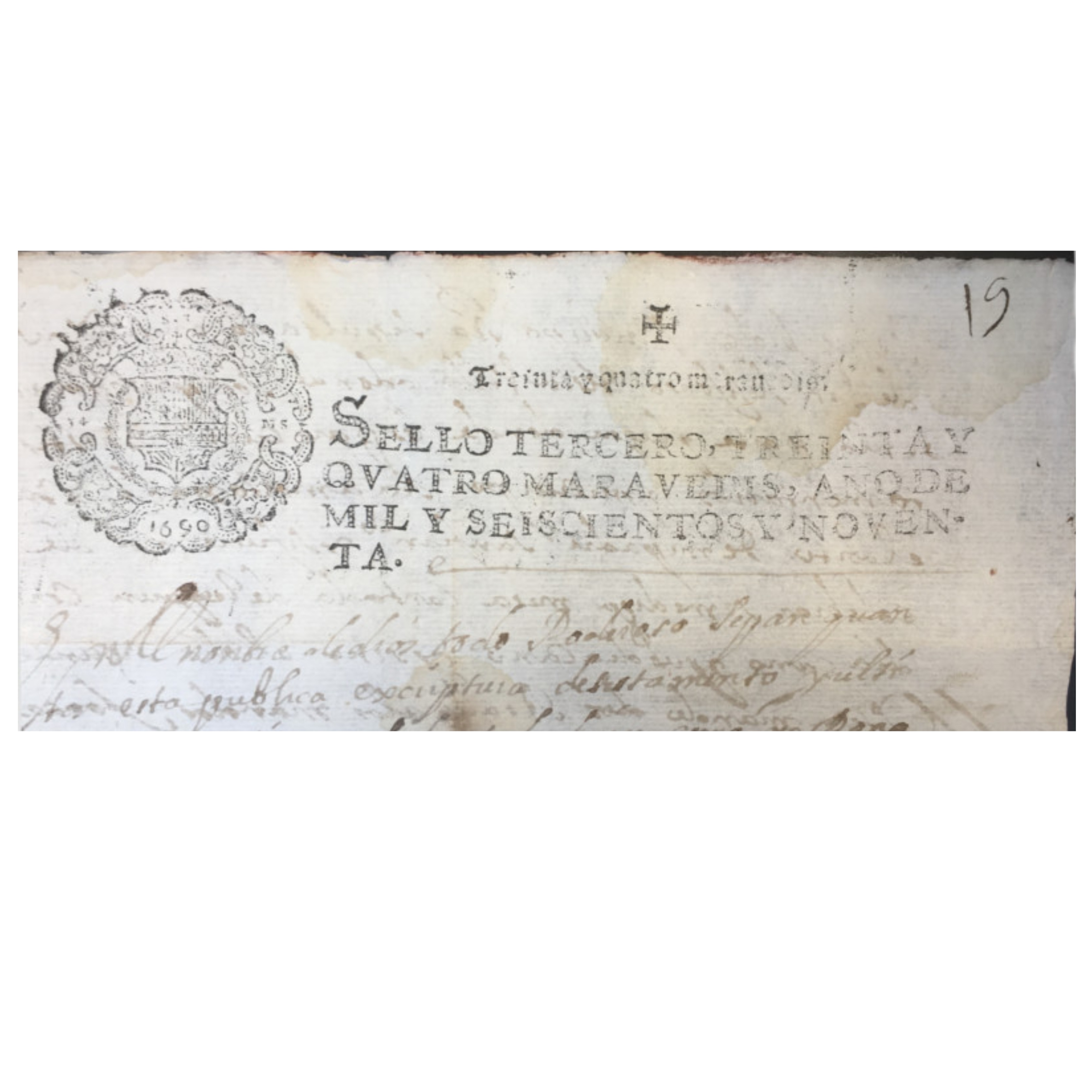 EPOCA DE CARLOS II - SELLO TERCERO, 34 MARAVEDÍES - 1690