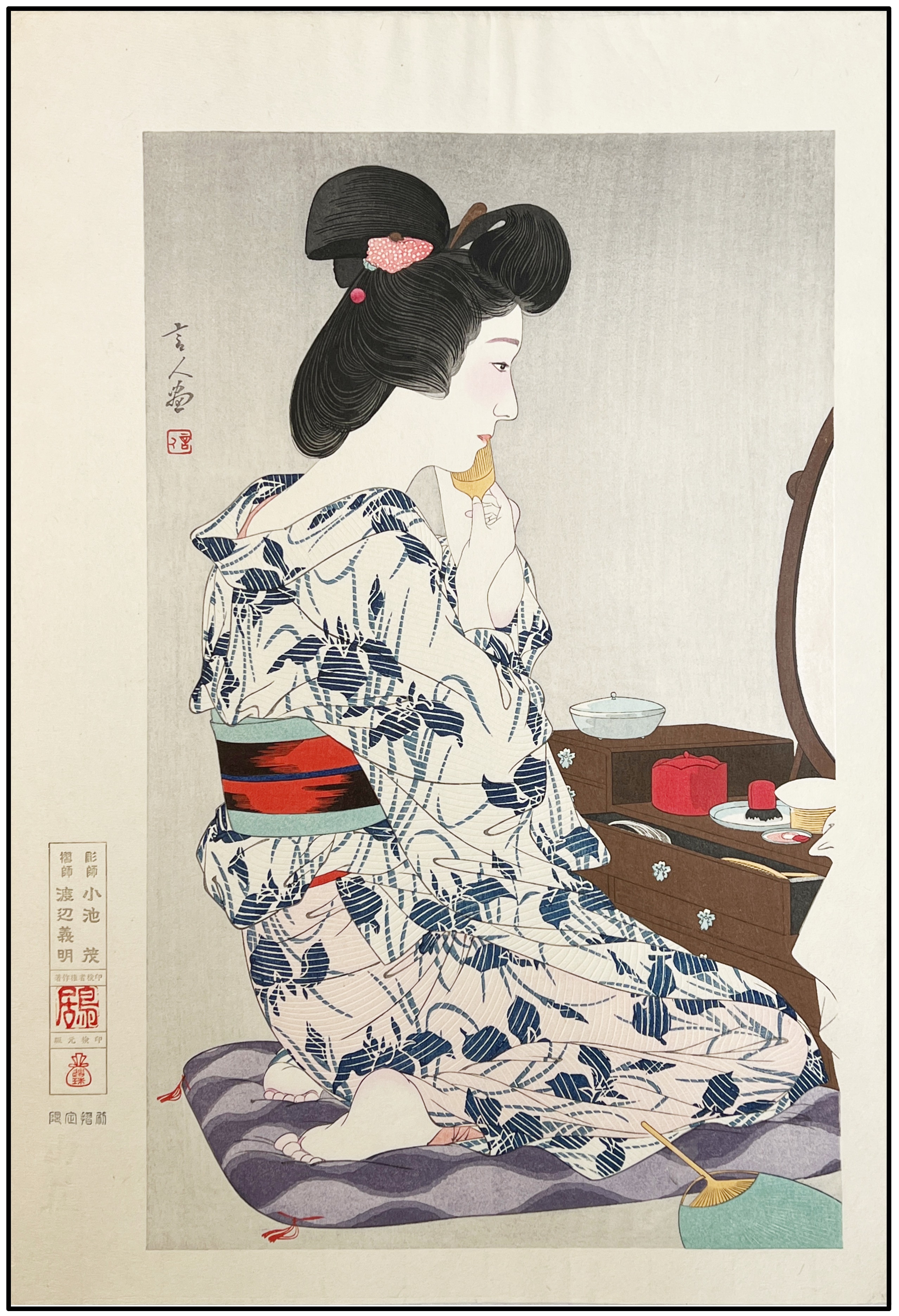 TORII KOTONDO - KIMONO DE VERANO, IRIS - ISHUKANKOKAI C. 1977