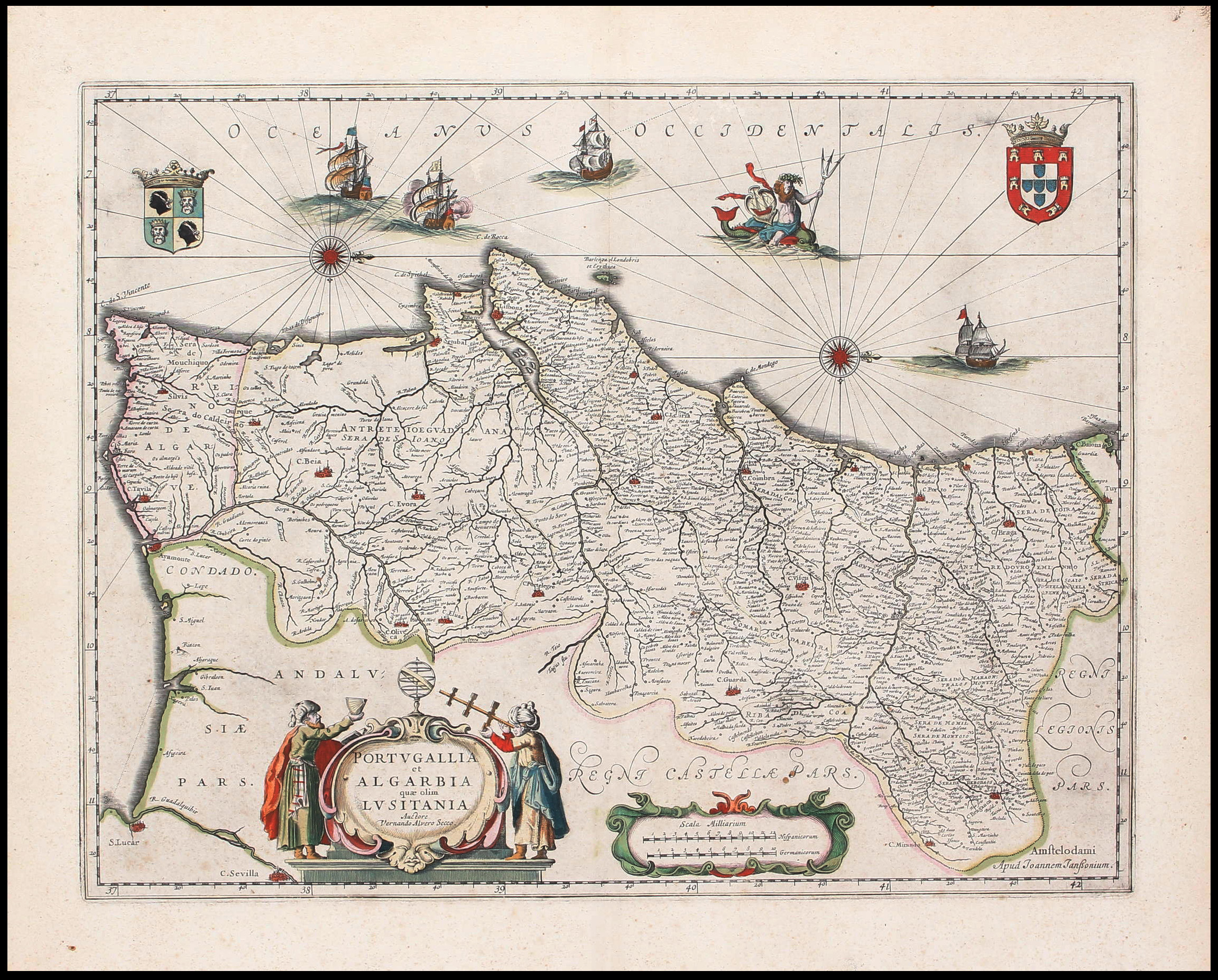 J. JANSSONIUS / F. ÁLVARO SECO - MAPA ANTIGUO DE PORTUGAL - 1638