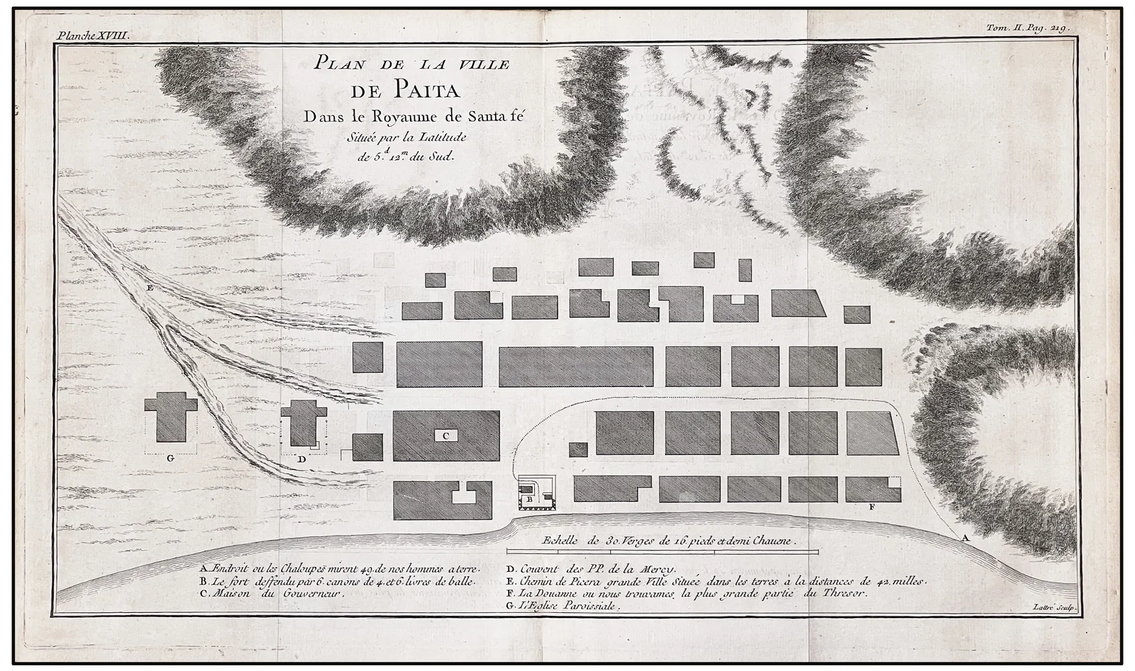 GEORGE ANSON - PLANO DE LA CIUDAD DE PAITA (PERU) - 1749