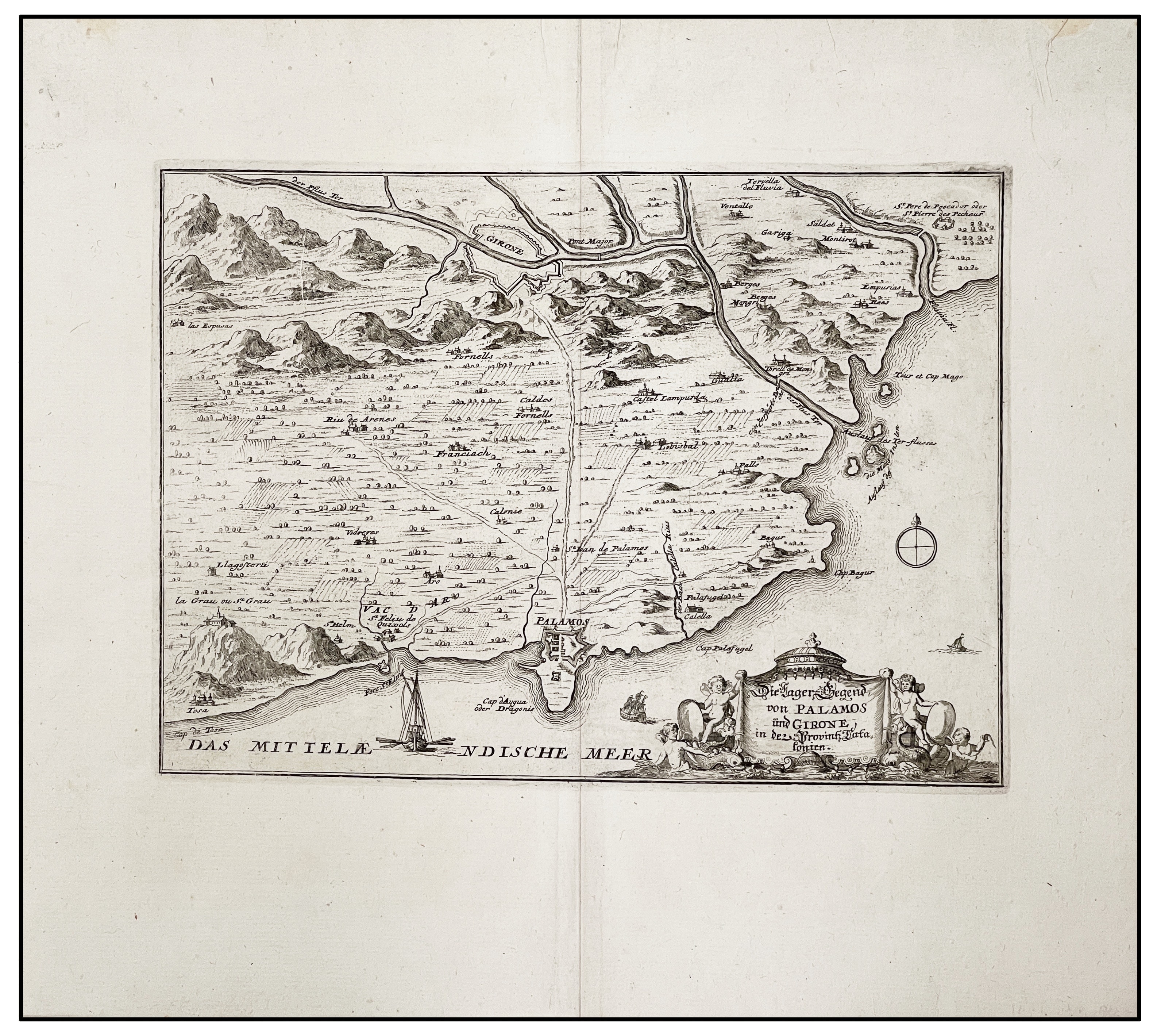 MATTHÄUS MERIAN - MAPA DE PALAMOS Y GERONA - 1702