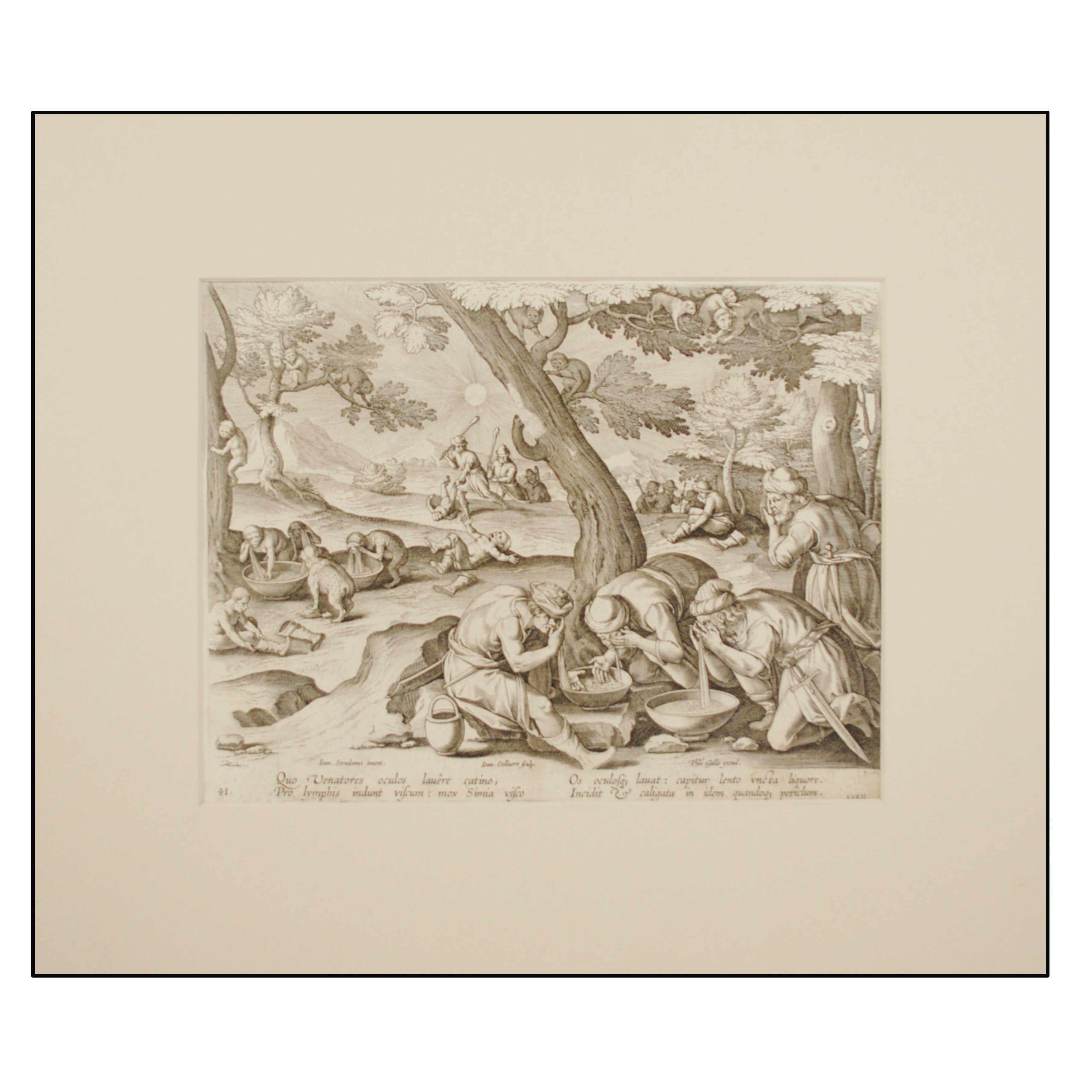 PHILIP GALLE - ESCENAS DE CAZA PARA TAPICES. CAZA DE SIMIOS - 1600